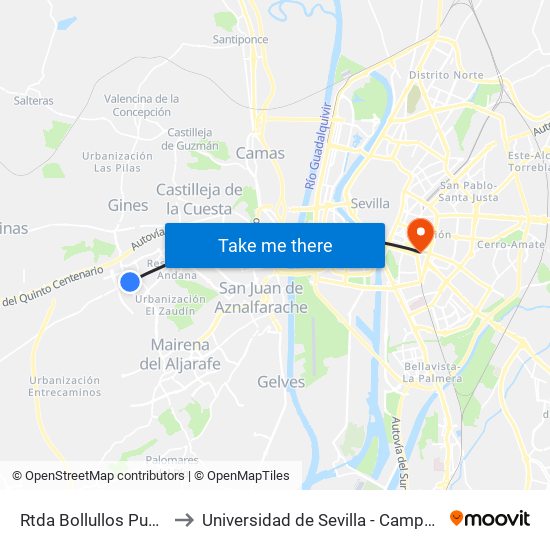 Rtda Bollullos Puertas Leyva to Universidad de Sevilla - Campus Ramón y Cajal map