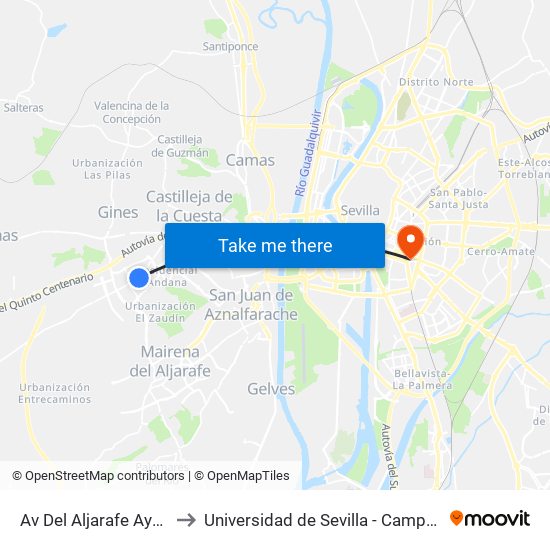Av Del Aljarafe Ayuntamiento to Universidad de Sevilla - Campus Ramón y Cajal map