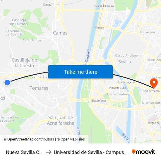 Nueva Sevilla Convento to Universidad de Sevilla - Campus Ramón y Cajal map