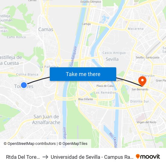 Rtda Del Torero (V) to Universidad de Sevilla - Campus Ramón y Cajal map