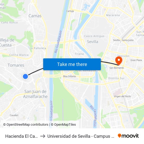 Hacienda El Carmen(I) to Universidad de Sevilla - Campus Ramón y Cajal map