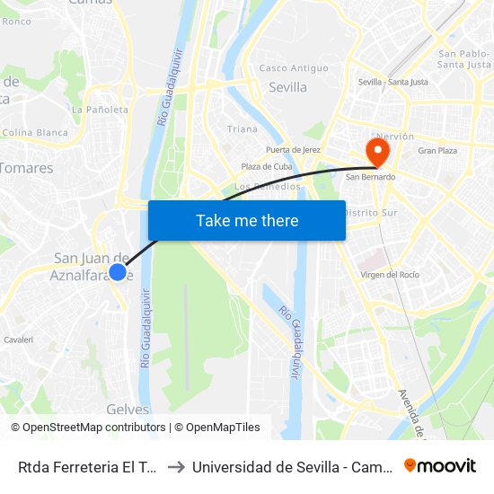 Rtda Ferreteria El Tornillo Puerta to Universidad de Sevilla - Campus Ramón y Cajal map