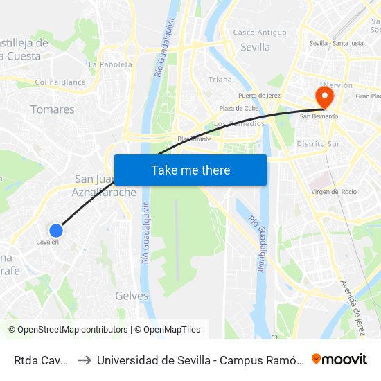 Rtda Cavaleri to Universidad de Sevilla - Campus Ramón y Cajal map