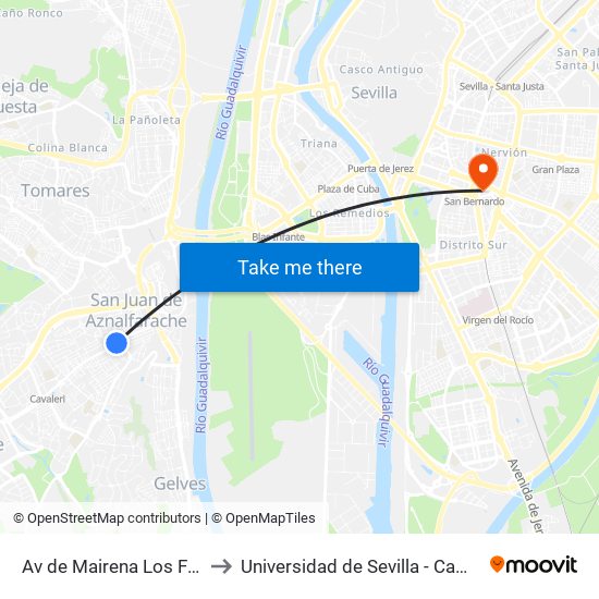 Av de Mairena Los Faroles (Frente) to Universidad de Sevilla - Campus Ramón y Cajal map