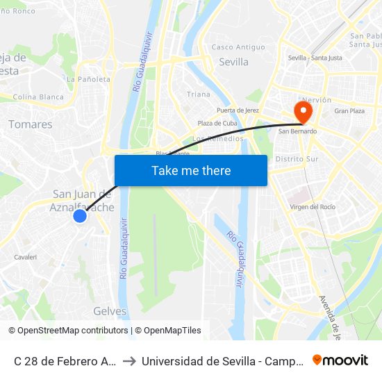 C 28 de Febrero Ambulatorio to Universidad de Sevilla - Campus Ramón y Cajal map
