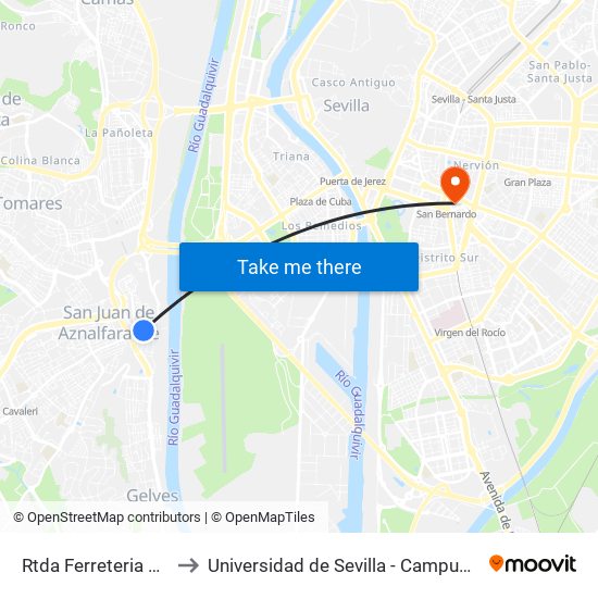 Rtda Ferreteria El Tornillo to Universidad de Sevilla - Campus Ramón y Cajal map