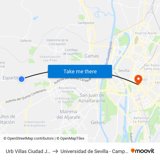 Urb Villas Ciudad Jardin Triana to Universidad de Sevilla - Campus Ramón y Cajal map