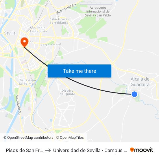 Pisos de San Francisco to Universidad de Sevilla - Campus Ramón y Cajal map