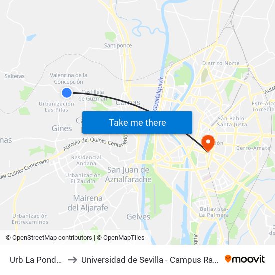 Urb La Ponderosa to Universidad de Sevilla - Campus Ramón y Cajal map