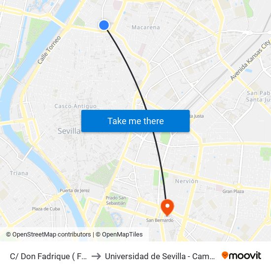 C/ Don Fadrique ( Frente Nº 13 ) to Universidad de Sevilla - Campus Ramón y Cajal map