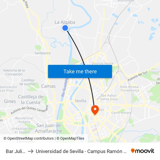 Bar Julian to Universidad de Sevilla - Campus Ramón y Cajal map