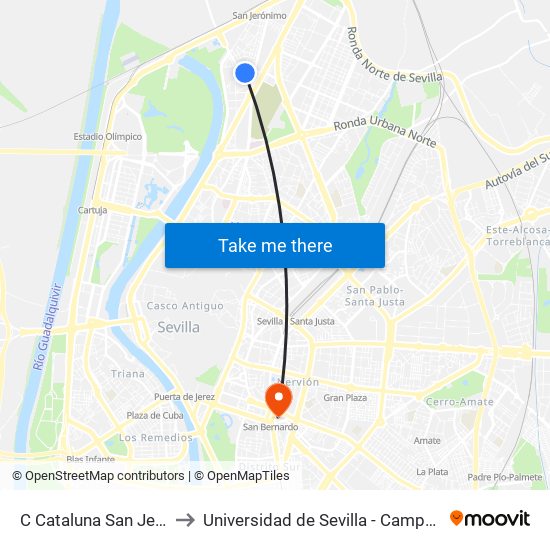 C Cataluna San Jeronimo (V) to Universidad de Sevilla - Campus Ramón y Cajal map
