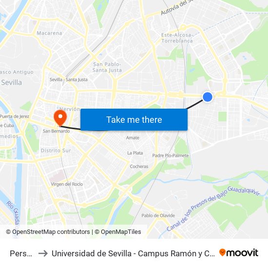 Persan to Universidad de Sevilla - Campus Ramón y Cajal map