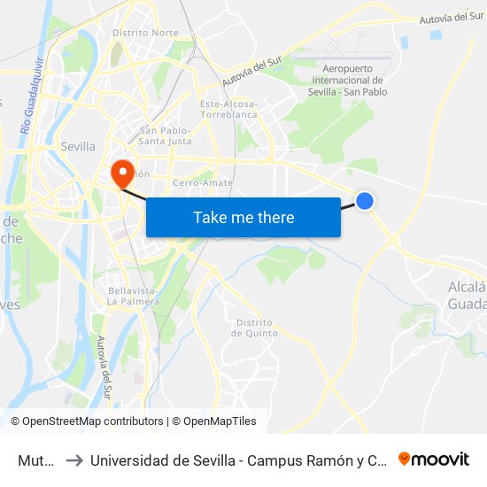 Mutua to Universidad de Sevilla - Campus Ramón y Cajal map