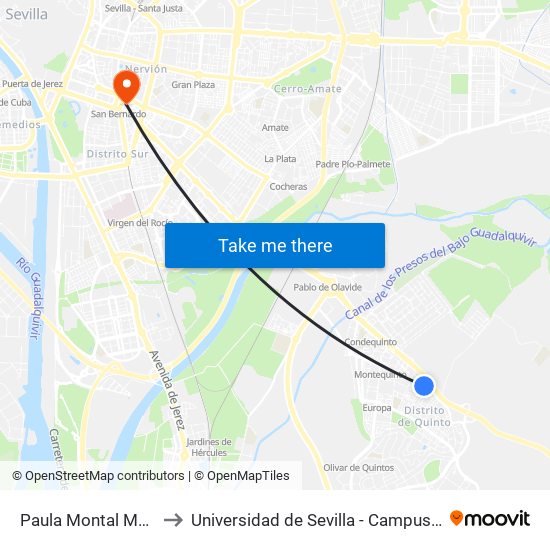 Paula Montal Mercadona to Universidad de Sevilla - Campus Ramón y Cajal map