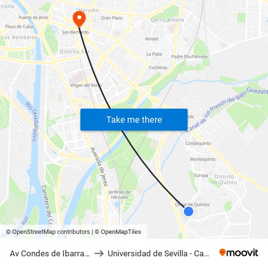 Av Condes de Ibarra Esquina C Tila to Universidad de Sevilla - Campus Ramón y Cajal map