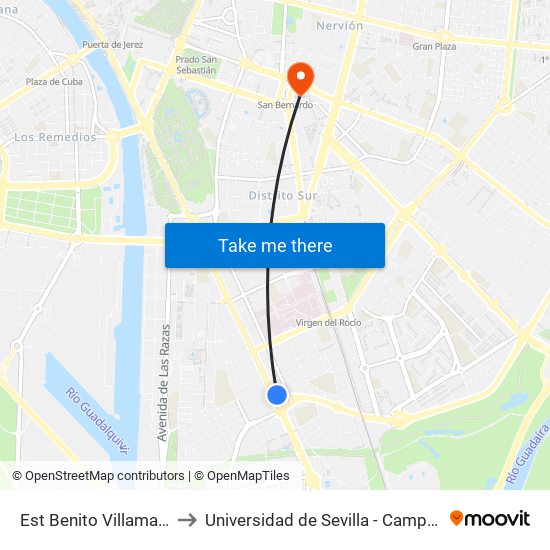 Est Benito Villamarin (Frente) to Universidad de Sevilla - Campus Ramón y Cajal map