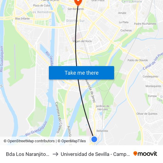 Bda Los Naranjitos Bellavista to Universidad de Sevilla - Campus Ramón y Cajal map