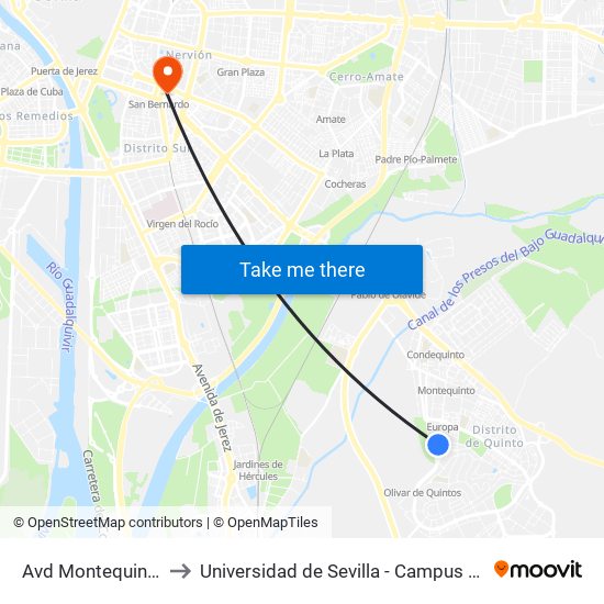 Avd Montequinto N 48 to Universidad de Sevilla - Campus Ramón y Cajal map