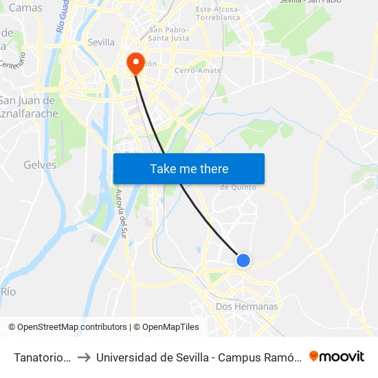 Tanatorio (V) to Universidad de Sevilla - Campus Ramón y Cajal map