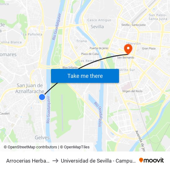 Arrocerias Herbas (Frente) to Universidad de Sevilla - Campus Ramón y Cajal map