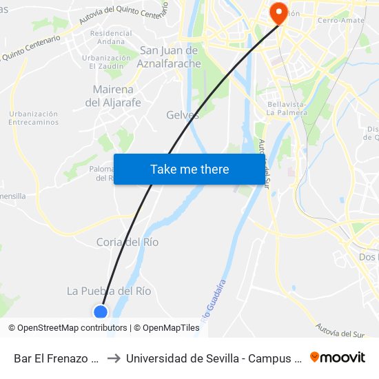 Bar El Frenazo (Frente) to Universidad de Sevilla - Campus Ramón y Cajal map