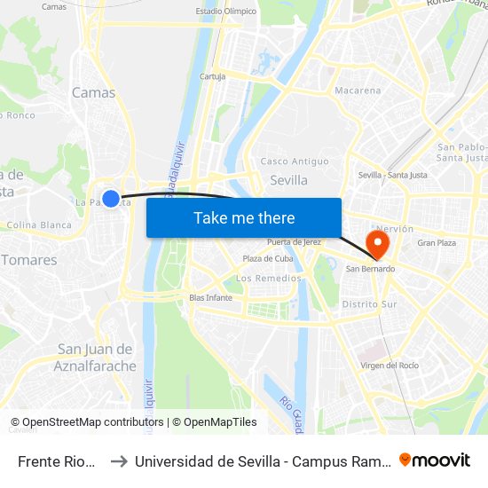 Frente Riomovil to Universidad de Sevilla - Campus Ramón y Cajal map