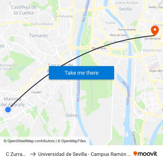 C Zurraque to Universidad de Sevilla - Campus Ramón y Cajal map