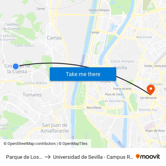 Parque de Los Olivos to Universidad de Sevilla - Campus Ramón y Cajal map