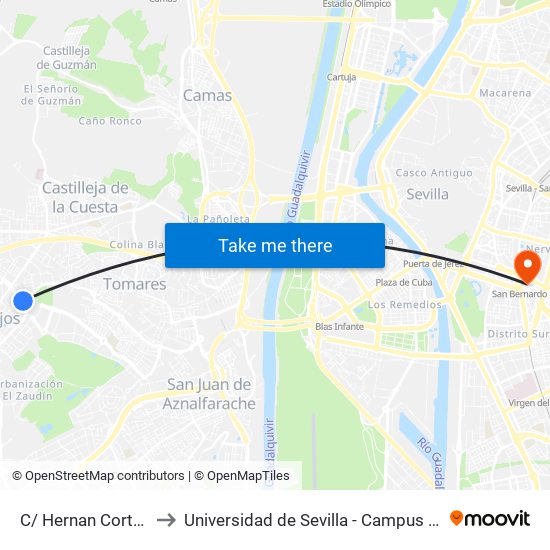 C/ Hernan Cortes Nº18 to Universidad de Sevilla - Campus Ramón y Cajal map