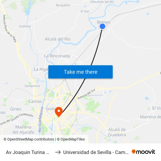 Av Joaquin Turina Mercadona (V) to Universidad de Sevilla - Campus Ramón y Cajal map