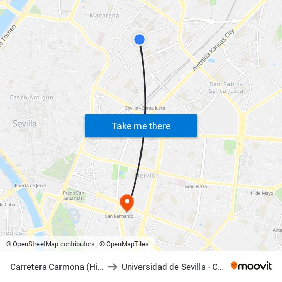 Carretera Carmona (Higuera de La Sierra) to Universidad de Sevilla - Campus Ramón y Cajal map