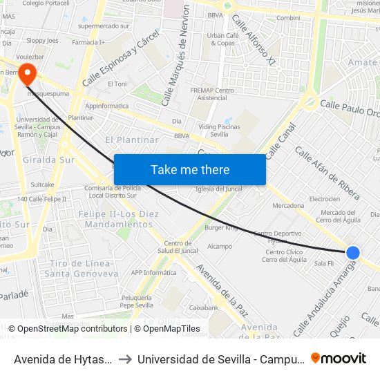 Avenida de Hytasa (Galicia) to Universidad de Sevilla - Campus Ramón y Cajal map