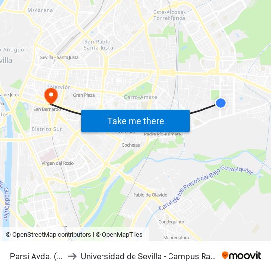 Parsi  Avda. (Ibiza) to Universidad de Sevilla - Campus Ramón y Cajal map