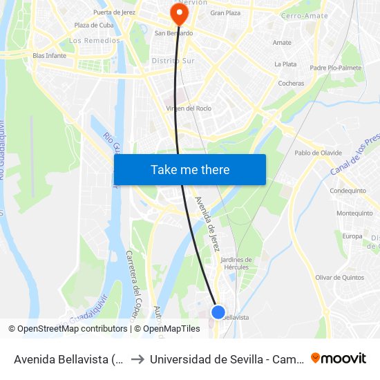 Avenida Bellavista (Miguel Ángel) to Universidad de Sevilla - Campus Ramón y Cajal map