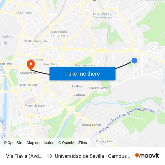 Vía Flavia (Avda. Parsi) to Universidad de Sevilla - Campus Ramón y Cajal map