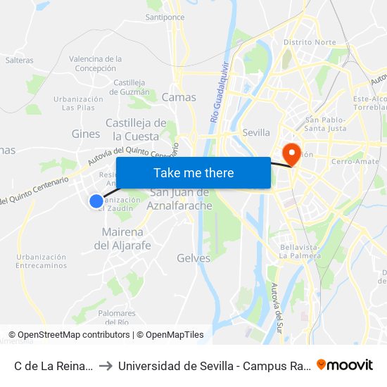 C de La Reina Sofía to Universidad de Sevilla - Campus Ramón y Cajal map
