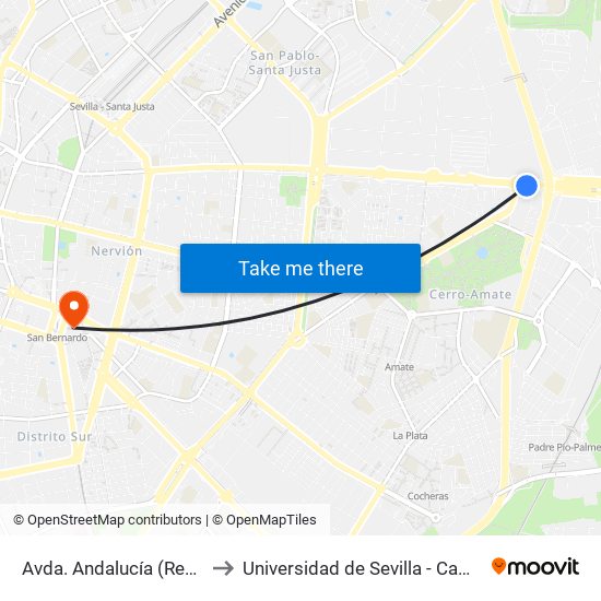 Avda. Andalucía (Resid. Sta. Isabel) to Universidad de Sevilla - Campus Ramón y Cajal map