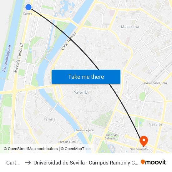 Cartuja to Universidad de Sevilla - Campus Ramón y Cajal map