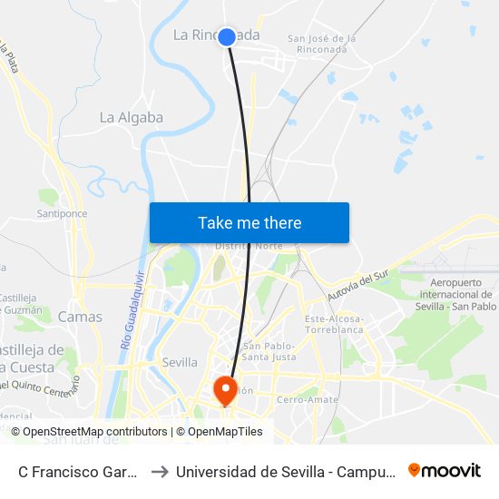 C Francisco García Fuente to Universidad de Sevilla - Campus Ramón y Cajal map