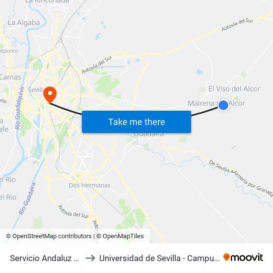 Servicio Andaluz de Empleo to Universidad de Sevilla - Campus Ramón y Cajal map