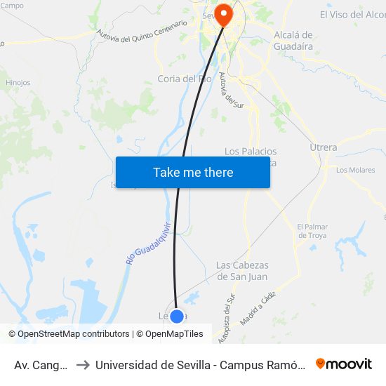 Av. Canga III to Universidad de Sevilla - Campus Ramón y Cajal map