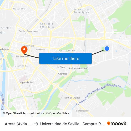 Arosa (Avda. Parsi) to Universidad de Sevilla - Campus Ramón y Cajal map