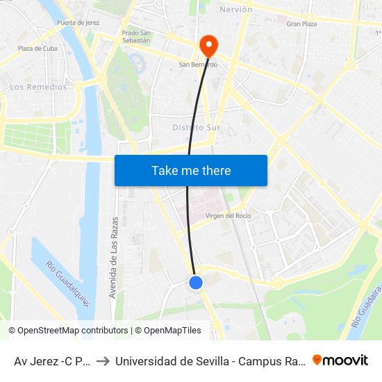Av Jerez -C Parana to Universidad de Sevilla - Campus Ramón y Cajal map