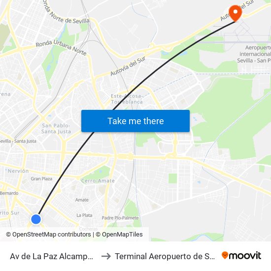 Av de La Paz Alcampo (V) to Terminal Aeropuerto de Sevilla map