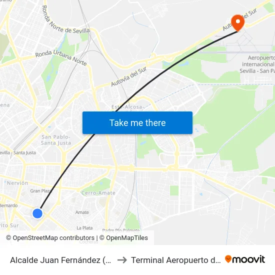Alcalde Juan Fernández (El Juncal) to Terminal Aeropuerto de Sevilla map