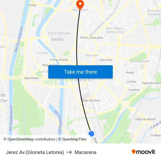 Jerez Av.(Glorieta Letonia) to Macarena map