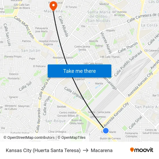 Kansas City (Huerta Santa Teresa) to Macarena map