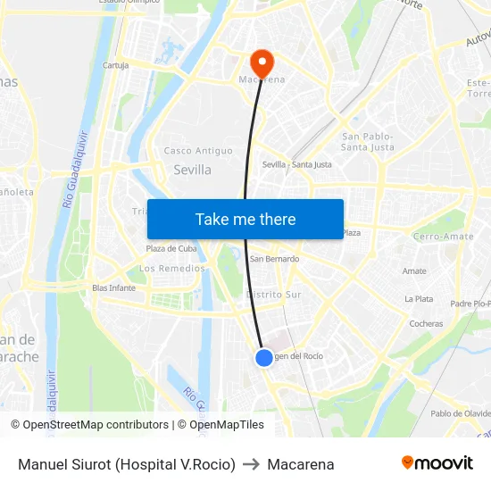 Manuel Siurot (Hospital V.Rocio) to Macarena map