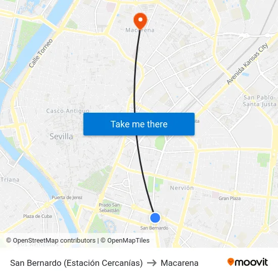 San Bernardo (Estación Cercanías) to Macarena map